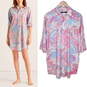 Lauren Ralph Lauren Paisley Cotton Blend Sleep Shirt Sz M Colorful Oversized